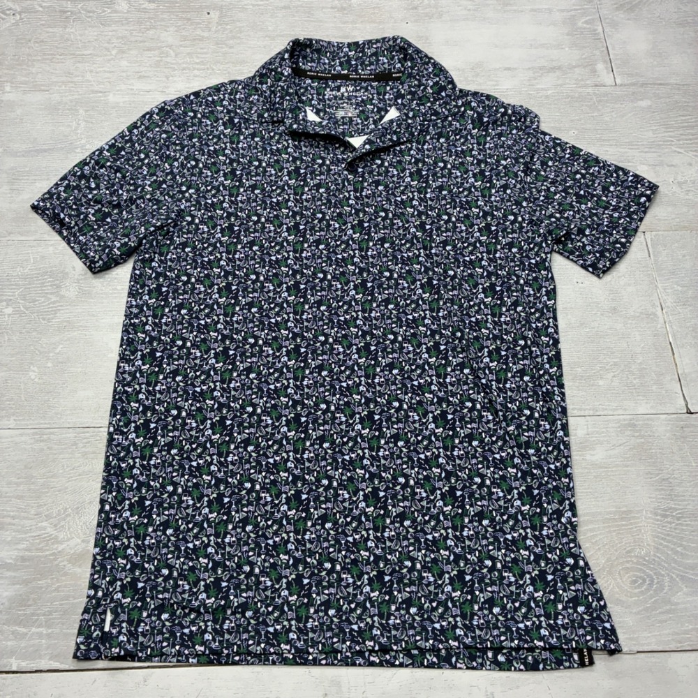 Rorie Whelan Polo Shirt Mens S Navy Blue Palm Tree Cocktail Golf Performance Top